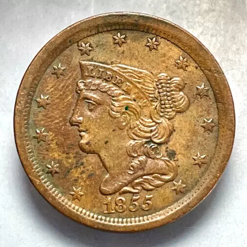 1855 1/2C Braided Hair Half Cent AU/UNC