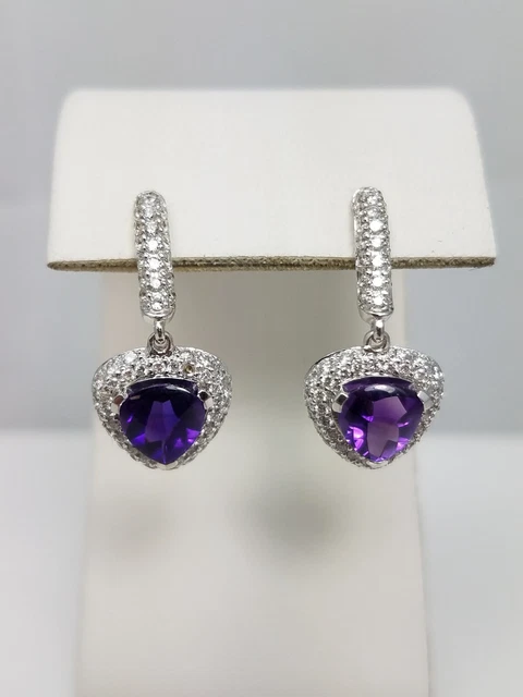 Sexy 2ctw Natural Diamond Amethyst 14k White Gold Dangle Earrings (5257)