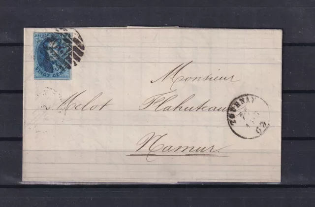 [LM60772] Belgium Nice Cover P120 Tournay to Namur 14/05/1863 UNG