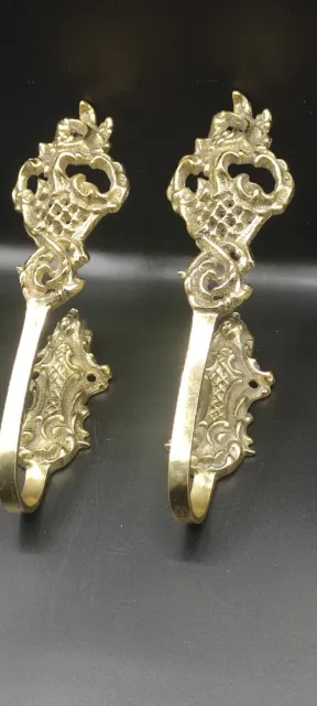 Pair brass Tie Backs Hooks French Old Victorian Rococo style