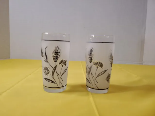 Vintage Libbey Drinking Glasses Wheat Frosted Tumblers MCM~ Set of 2  4oz