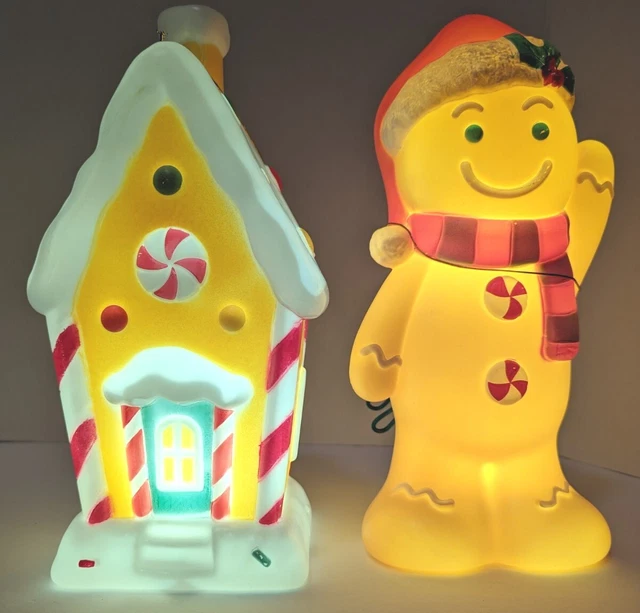 BLOW MOLD GINGERBREAD House & Man Table Top Holiday Vintage