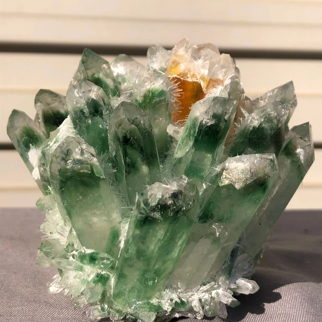 608g New Find Green Phantom Quartz Crystal Cluster Mineral Specimen Healing