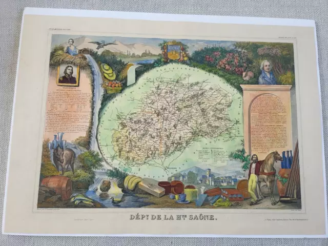 Circa 1852 Levasseur Map of  Department de la Hte Saone, France. Hand colored