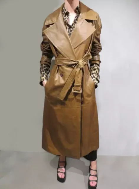 Women's Lambskin Stylish Leather Trench Coat Long NEW Designer Exclusive Genuine