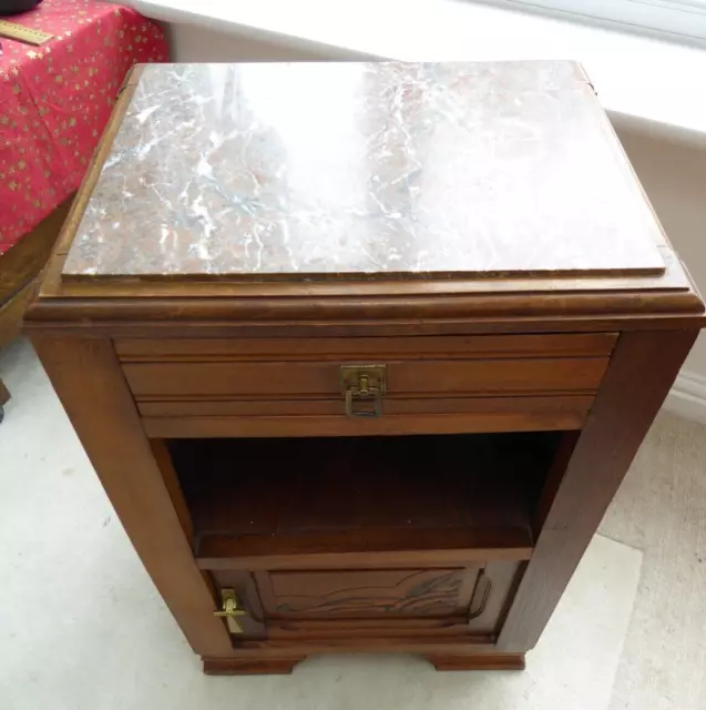 Vintage French bedside cabinet, pot cupboard, pink marble top, 1930s Art Deco 2