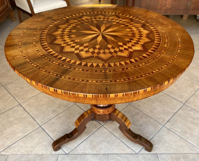 TAVOLO TAVOLINO ROLO INTARSIATO RESTAURATO SPETTACOLARE ANTICO Primo ‘800 🇮🇹