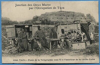 CPA: junction of two morocco-taza-post wireless telegraphy/1910