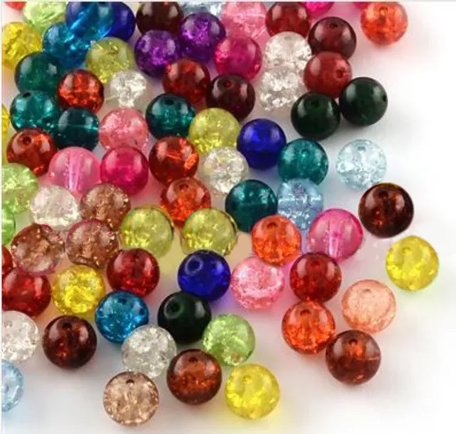 100 X 6mm CRACKLE GLASS BEADS MIXED COLOURS FOR JEWELLERY MAKING AND CRAFTS B13