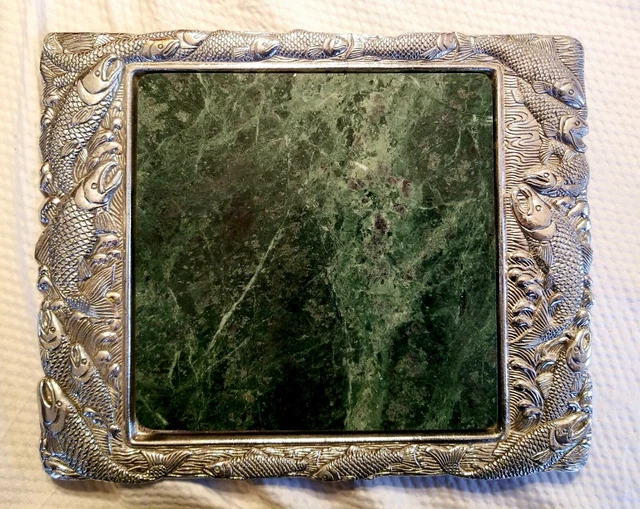 Vintage 1988 Arthur Court fish green marble cutting serving cheese board trivet