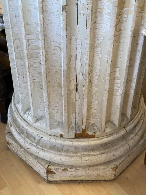 Antique Huge Massive Fluted Wooden Columns set of two 117” Tall With A 32” Base 5