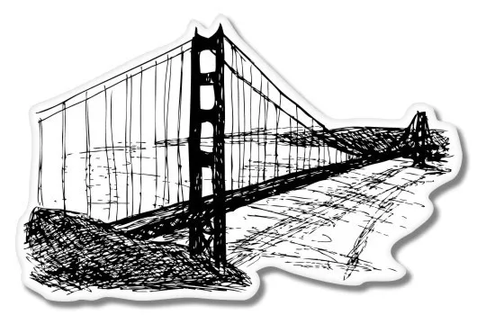 Golden Gate Bridge Sketch Car Laptop Phone Vinyl Sticker  - SELECT SIZE