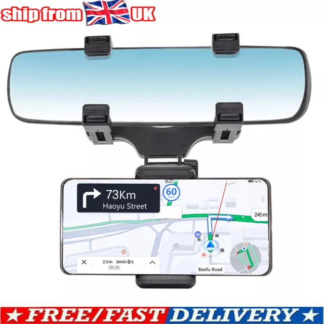 Universal 360° Car Rearview Mirror Mount Cell Phone Holder Stand Cradle UK