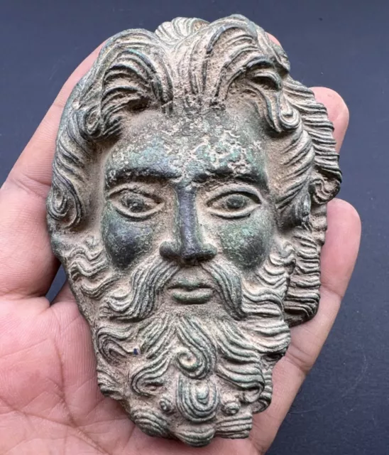 Exclusive Fine Bactrian Greco Art Old Roman Bronze Antique Mask Statue