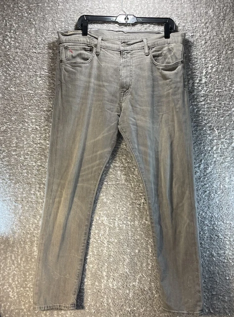 PRL Polo Ralph Lauren Eldridge Super Slim 36x30 Distressed Gray Denim Jeans