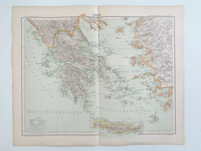 Greece Card Antique 1901 Atlas Hatchet Old Map Mapping