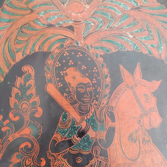 Incredible Antique Burmese Engraved Lacquer Panel 5