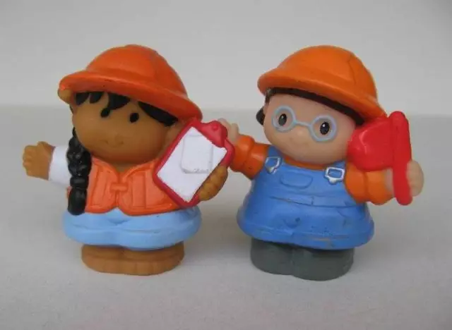 Mattel Fisher Price Little People Construction Worker Figures x 2 - 2002