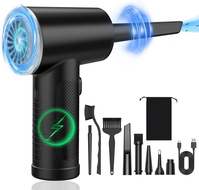 Soffiatore Elettrico Aria Compressa 3 In 1 – 29000-49000 Giri/min, Batteria 6000mAh, Per Pulire PC, Tastiere, Auto E Oggetti, 2 Velocità
