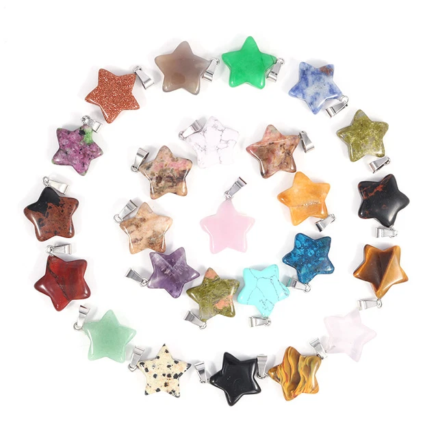 Charms Natural Stone Star Pendant Healing Crystal Gemstone Jewelry making 30pcs