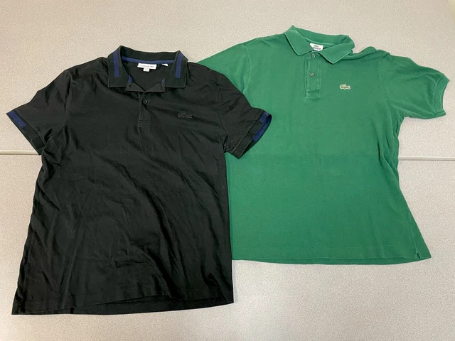 Lot of 2 Lacoste Short Sleeve Polo Shirts 1 Black + 1 Green Mens Size 4 / Medium