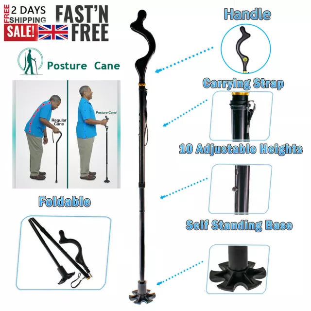 RETRACTABLE STRAIGHT WALKING Stick Posture Cane 10 Levels Adjustable