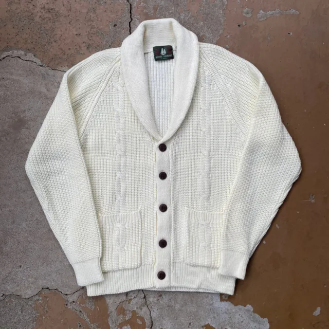 VTG HIGH SIERRA Men's Acrylic Cardigan Sweater Shawl Collar Cream Color ...