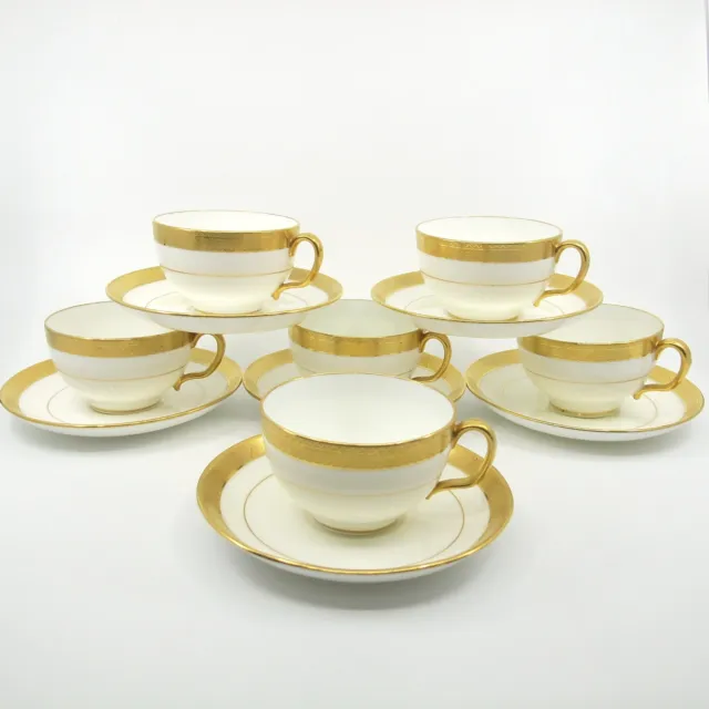 H1346 by MINTON Gold Encrusted Porcelain c1914 Set of 6 Cups & Saucers