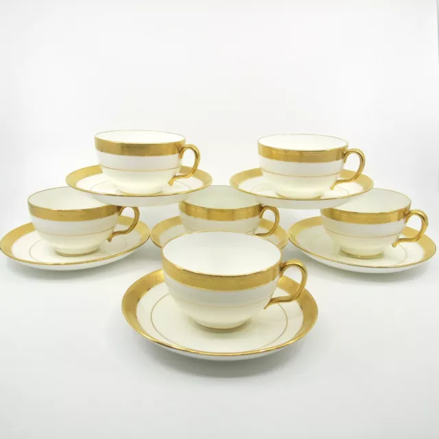 H1346 by MINTON Gold Encrusted Porcelain c1914 Set of 6 Cups & Saucers
