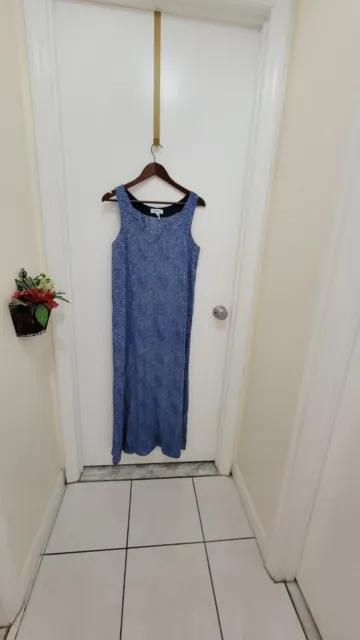 DKNY  pure geometric geo print side slit sleeveless  midi dress 100%linen