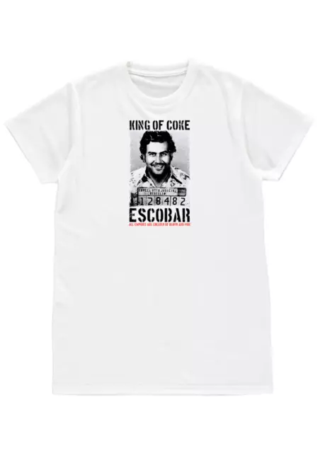 Divertente T Shirt Pablo Escobar King Of Coke Mug Shot Uomo Unisex Regalo Di Natale S M
