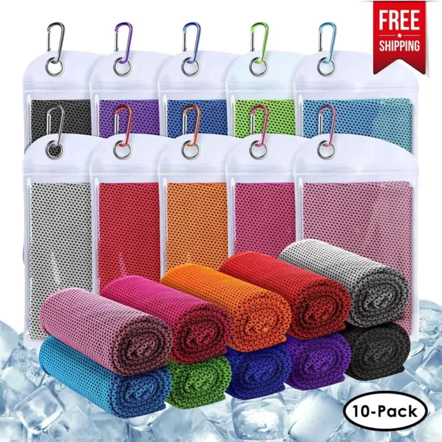 10PCS Instant Cooling Towel ICE Cold Cycling Jogging Gym Sports Outdoor Cool