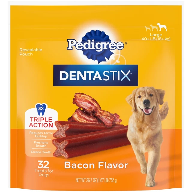 PEDIGREE DENTASTIX Large Dog Dental Treats Bacon Flavor Dental Bones 1.72 lb NEW