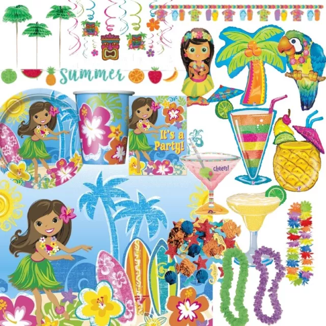Hula Beach Hawaiian Luau Tiki Summer Party Tableware, Decorations, Balloons