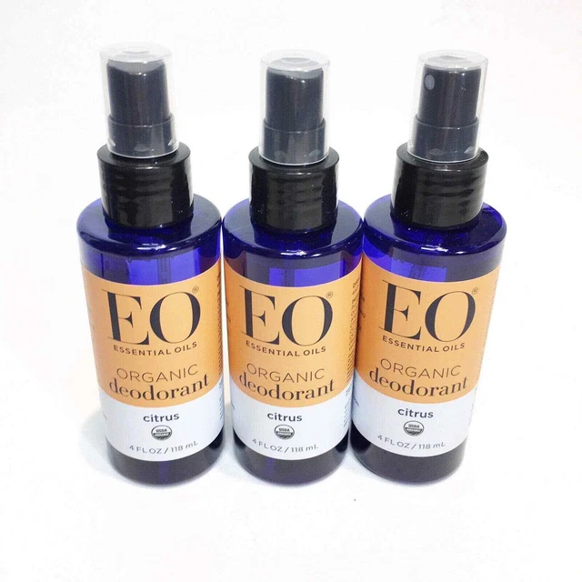 Lot Of 3 Bottles EO Essential Oils Organic Deodorant Spray Citrus 4 oz