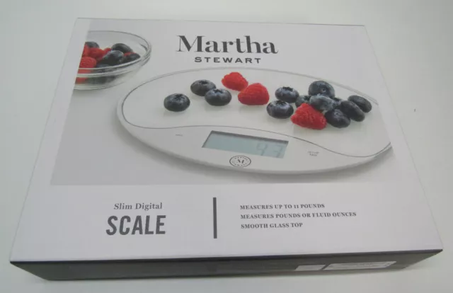 Martha Stewart Slim Digital Scale 11 Pounds Fluid Ounces Smooth Glass Top New