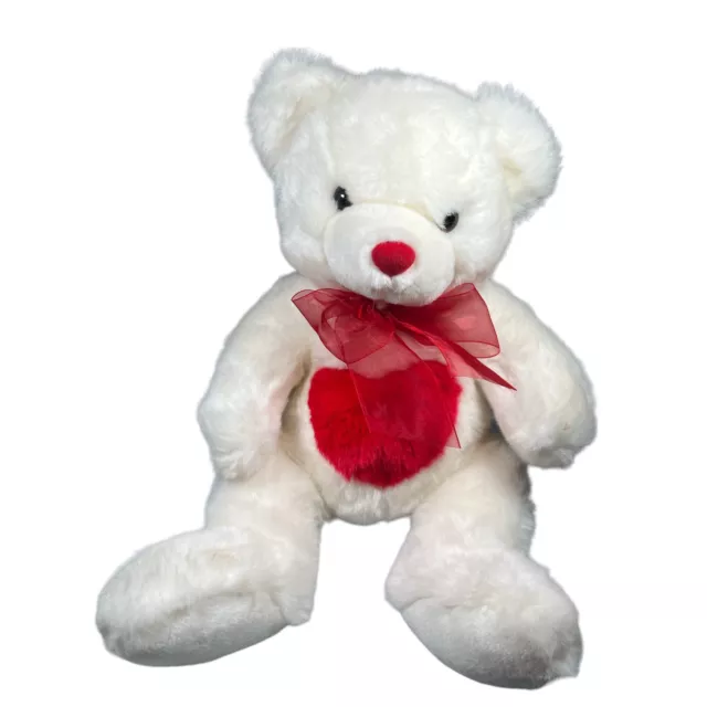 Walmart Teddy Bear Plush Heart On Chest White Red Stuffed Bow