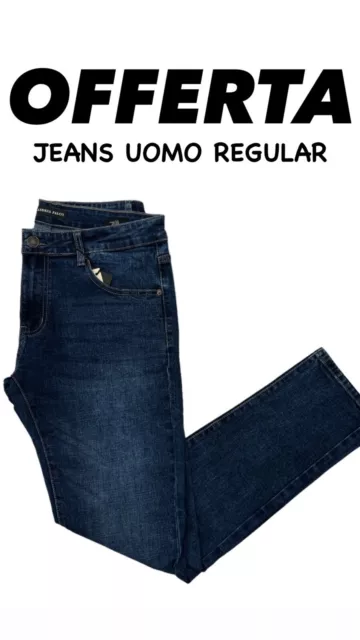 Jeans Uomo Regular Fit 5 Tasche in Cotone Denim Scuro Uomo-Ragazzo