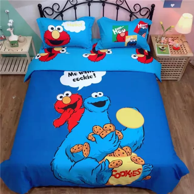 100% Cotton Sesame Street Cookie Monster Double/Queen Bed Quilt Cover Set