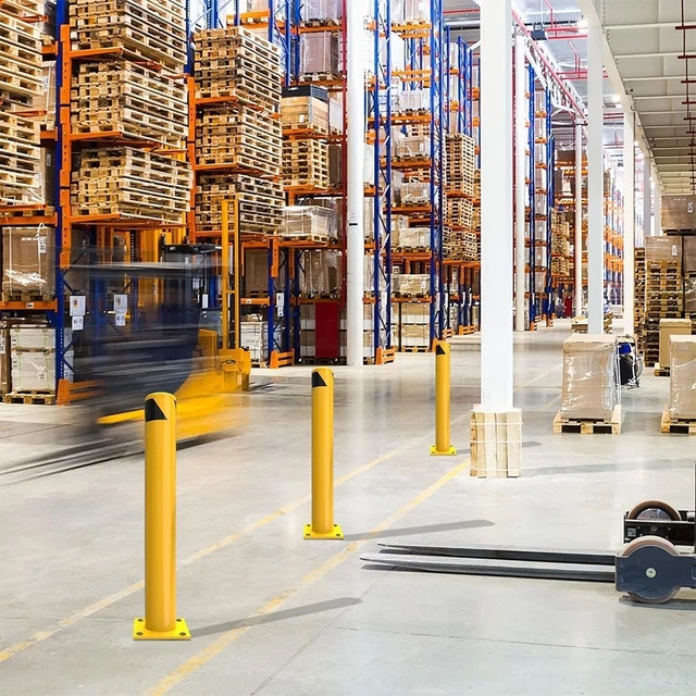 Safety Bollard 42"H W/Bolt Steel Bollard Post Yellow Street Parking Sign Barrier