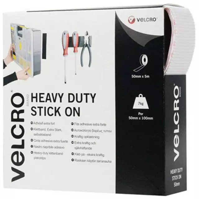 VELCRO® Brand Heavy Duty Stick-On Tape Hook & Loop Tape 50mm Wide White 50cm 7kg