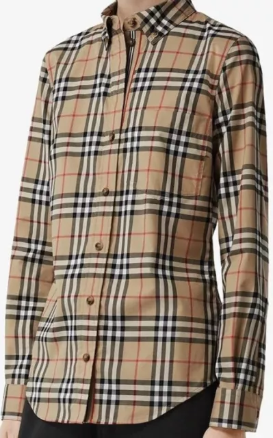 Ladies Burberry Vintage Check Stretch Cotton Button-down Collar Shirt