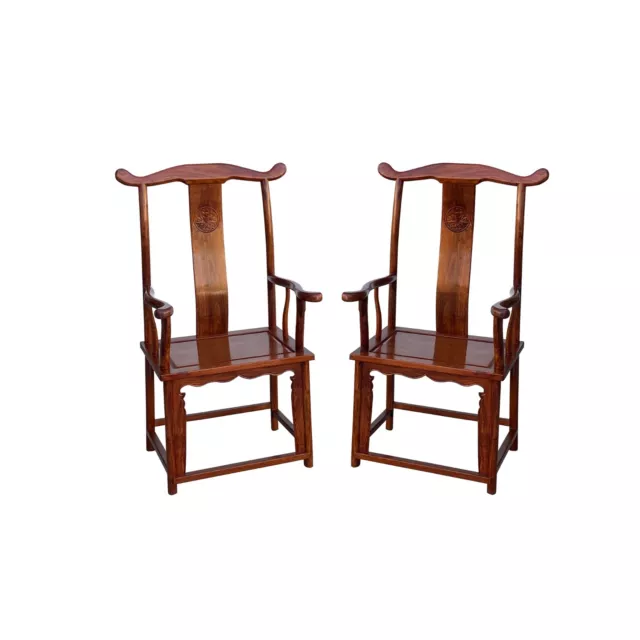 Pair Chinese Natural Wood Copper Brown Stain Yoke-Back Armchairs cs7833 2
