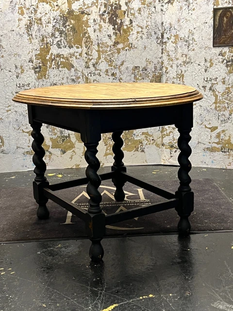 Mid 19th Century Oak Topped Table With Stunning Ebonised Barley Twist Detailing