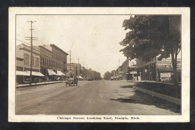 Sturgis Michigan Downtown Chicago Street Scene Vintage Postcard