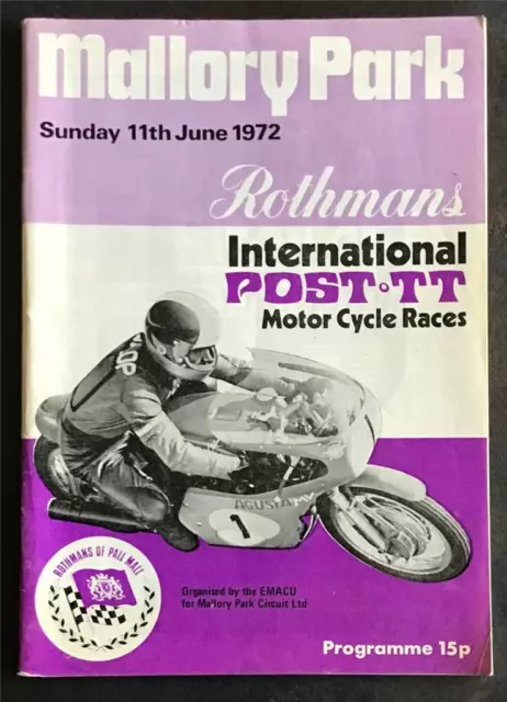 MALLORY PARK 11 Jun 1972 ROTHMANS INTL POST TT MOTOR CYCLE RACES Programme