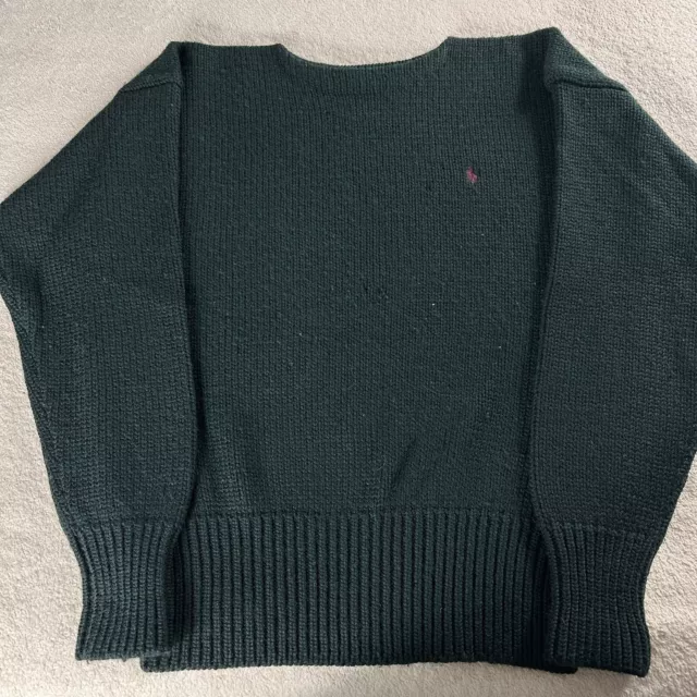 Vintage Polo Ralph Lauren 100% Wool Knit Forest Green Pull Over Sweater Large