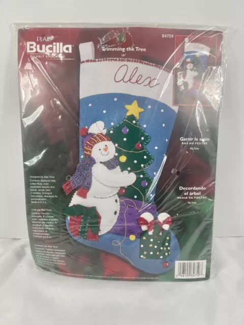 Bucilla Felt Applique Christmas Stocking Kit TRIMMING THE TREE