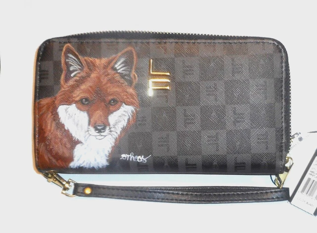 Red Fox Wallet for Women Hand Painted Vegan Leather Wristlet
