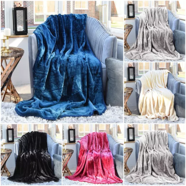 Large Luxury Super Soft Warm Faux Fur Mink Fleece Blanket Throw Bed Sofa Cosy